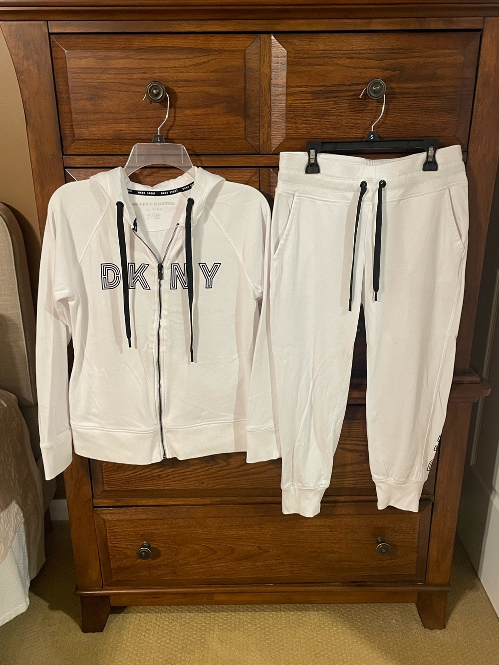 DKNY White Hoodie & Cropped Jogger Set - Soft Cotton Blend
